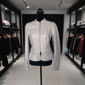 Inc international pleather faux leather peplum waist neutral jacket size small